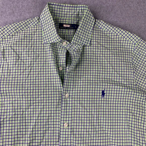 Polo Ralph Lauren Button Down Men L Green Navy Gingham Check Long Sleeve Shirt - Picture 3 of 7